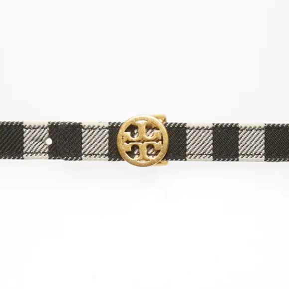 NWT $148 Tory Burch Gingham Skinny Logo Belt in sizes Small and Medium!